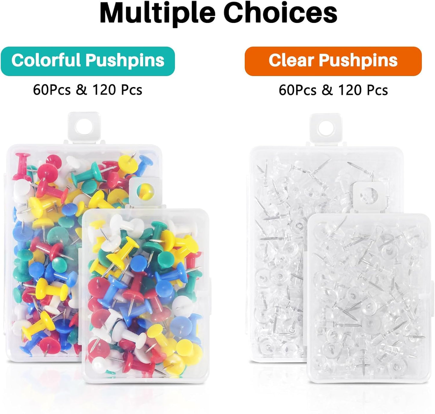120Pcs Push Pins for Bulletin Board, Thumb Tacks for Cork Board, Colorful Plastic Head, Steel Tip, Thumbtacks for Wall Poster Photo Maps Pictures Office Home Decor