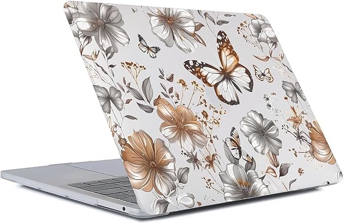 Compatible with 14.2 Inch MacBook Pro A2442/A2779, Gold Flowers Butterfly Hard Plastic Shell Cover Case