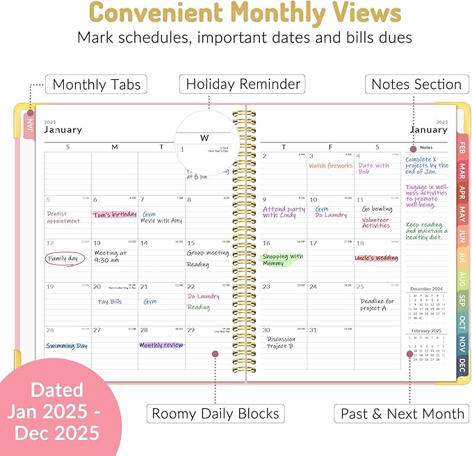 Forvencer 2025 Planner, Hardcover Weekly and Monthly Planner, January 2025 - December 2025, 8.5" x 11", Spiral Calendar Planner with Tabs, Exquisite Daily Organizer Notebook with Inner Pocket, Agenda Journal for Office Home School, A4 Size, Purple Marble
