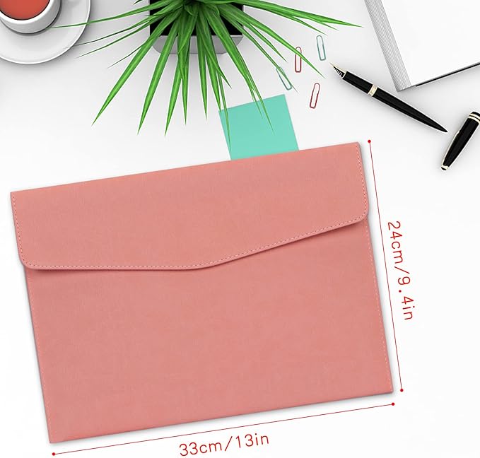 Toplive Document File Folder, Waterproof Thin PU Leather A4 Envelope Folder File Document Organizer Storage Case, Filing Envelope Folder with Magnetic Closure, Pink