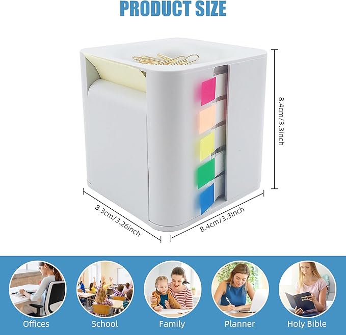 5-in-1 Note Dispenser and Holder with Self-Adhesive Notepad and Color Flat Labels, Note Organizer for Home, School, Office (White)