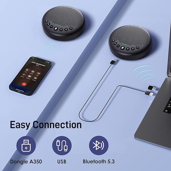 EMEET Conference Speaker and Microphone w/8 Mics, 360° Voice Pickup, Noise Reduction, Bluetooth/USB/Dongle Speakerphone for 10 People w/Daisy Chain for 18, Compatible w/Leading Platforms, 2024 Version