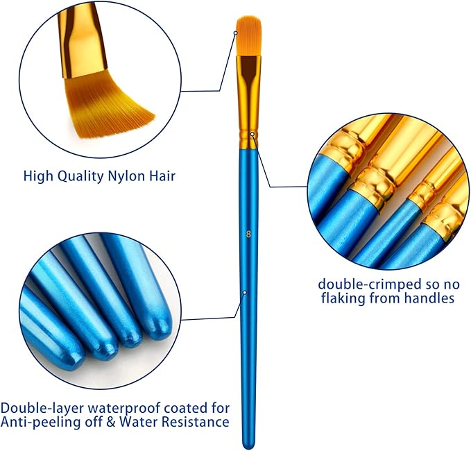 Paint Brushes Set, 20 Pcs Paint Brushes for Acrylic Painting, Oil Watercolor Acrylic Paint Brush, Artist Paintbrushes for Body Face Rock Canvas, Kids Adult Drawing Arts Crafts Supplies, Blue+Pink