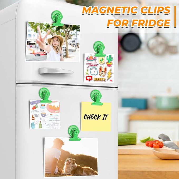 VNDUEEY 20 Pack Magnetic Clips Heavy Duty, Fridge Magnets Refrigerator Magnets, Magnets for Whiteboard, Strong Magnet Clips for Home, Office, Locker (Light Green)