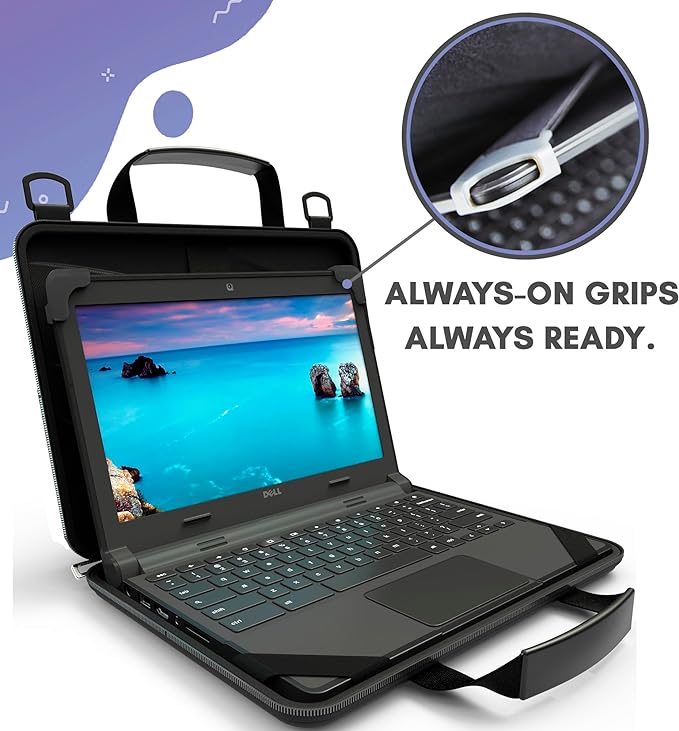 13-14 Inch Protective Always-on Chromebook Hard Case with Accessory Pouch and Adjustable Shoulder Strap, 40 Pack