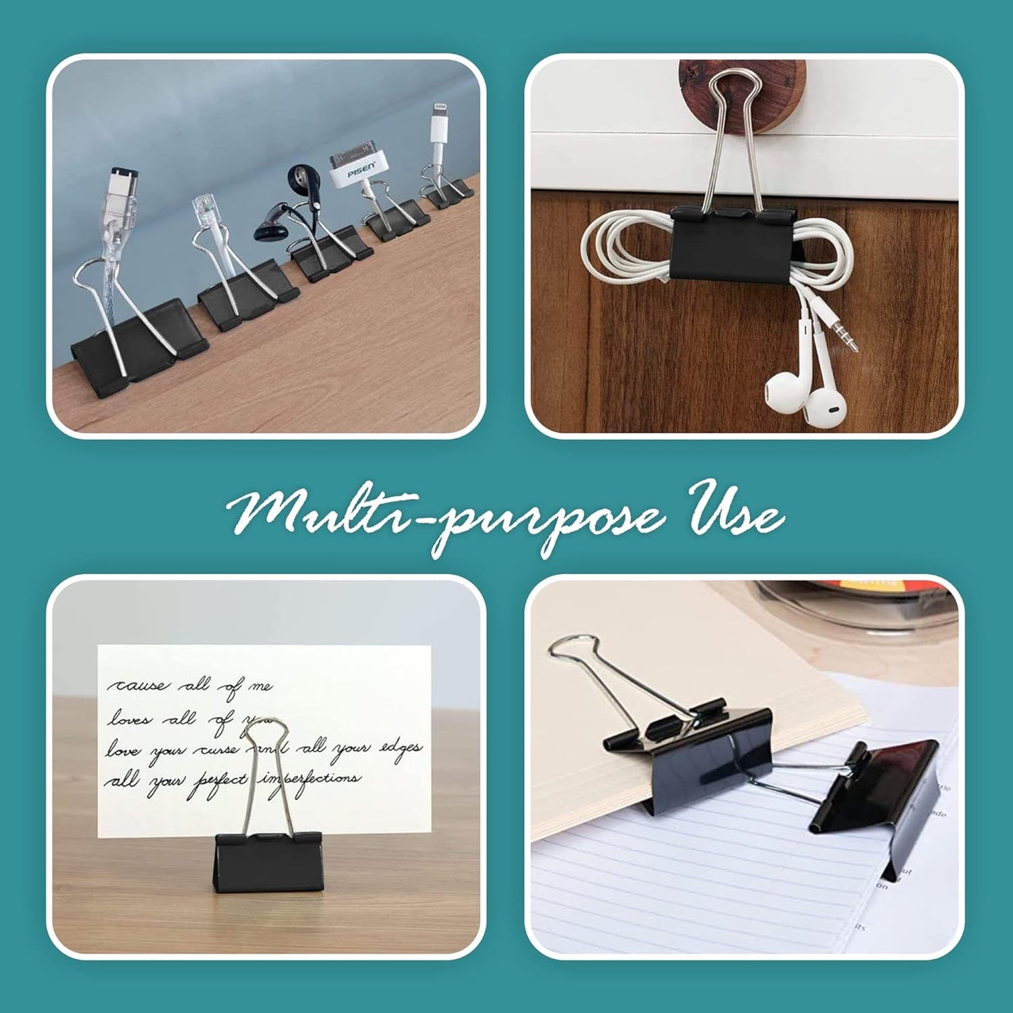Binder Clips - 144 Medium Binder Clips, 1.25 Inch Black Paper Clamps, File Clip for Home, Office and School Supplies