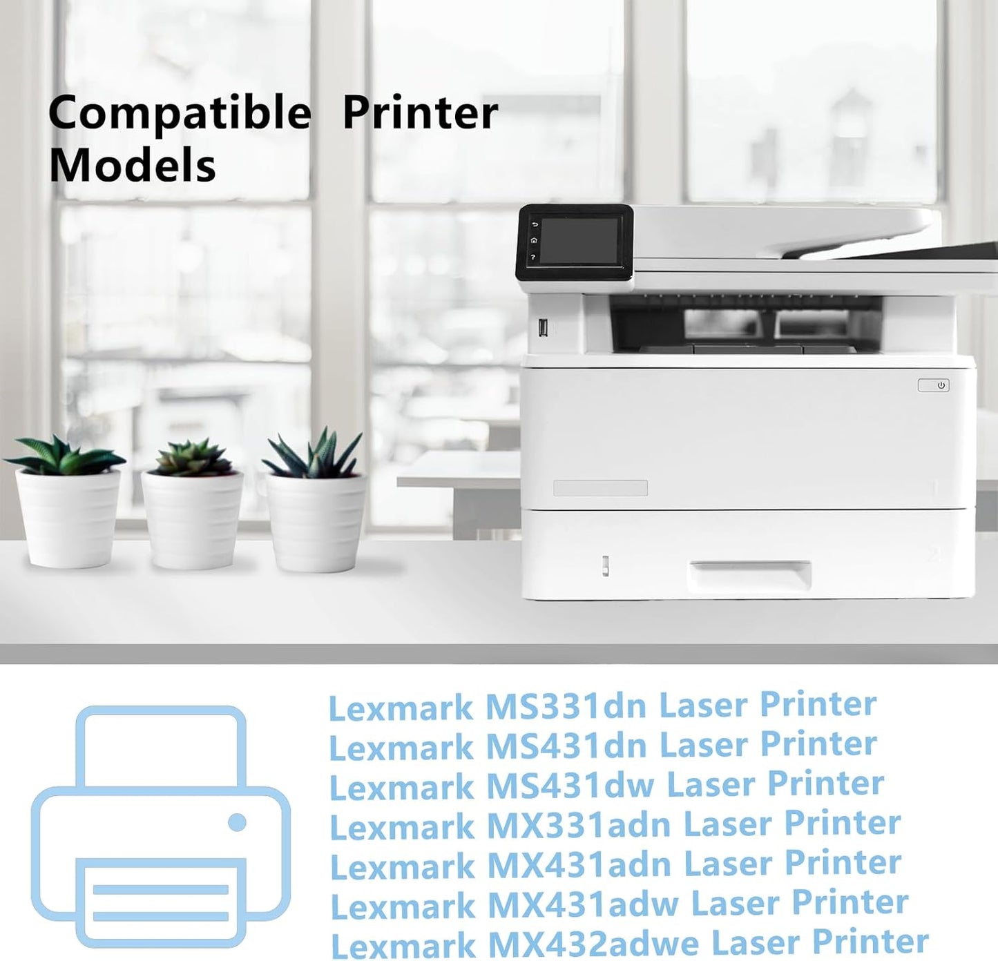 High Yield 55B1000 Black Toner Cartridge Compatible with Lexmark 55B1000 55B1H00 Toner Cartridge for MS331dn MS431dn MS431dw MX331adn MX431adn MX431adw MX432adwe Laser Printer(3,000 Pages)