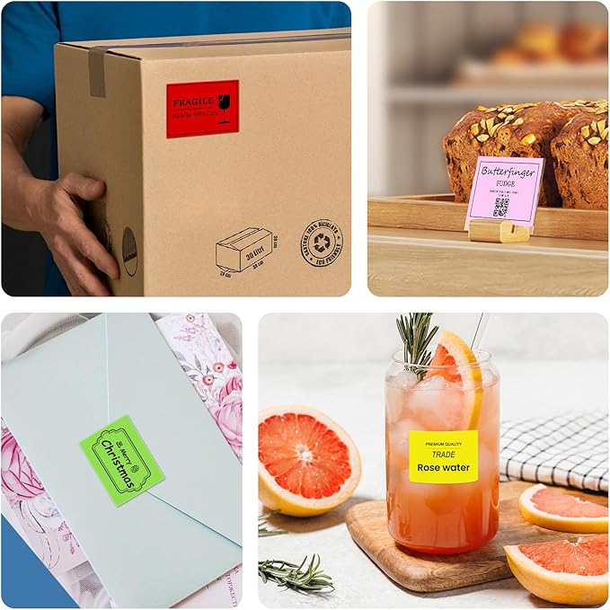 CLABEL Thermal Label 1.57'' x 1.18'' (40x30mm) Self-Adhesive Stickers for 220B/221B/230B Label Maker 330 Labels/Roll Black Text on Pink Paper in Stronger Waterproof Tear-Resistant for Business Home