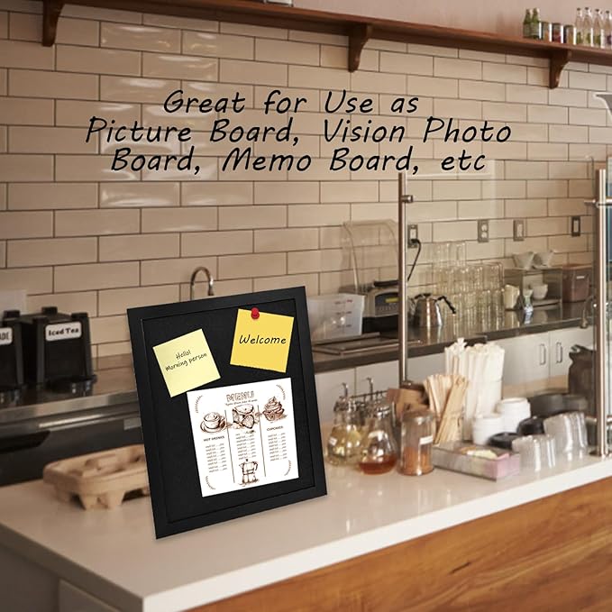 Black Cork Board Black Bulletin Board Pin Display Board for Wall Corkboard Black Pushpin Board Vision Board Picture Photo Felt Board for Memos, Photos, Home, Kitchen, Office,17"x13"