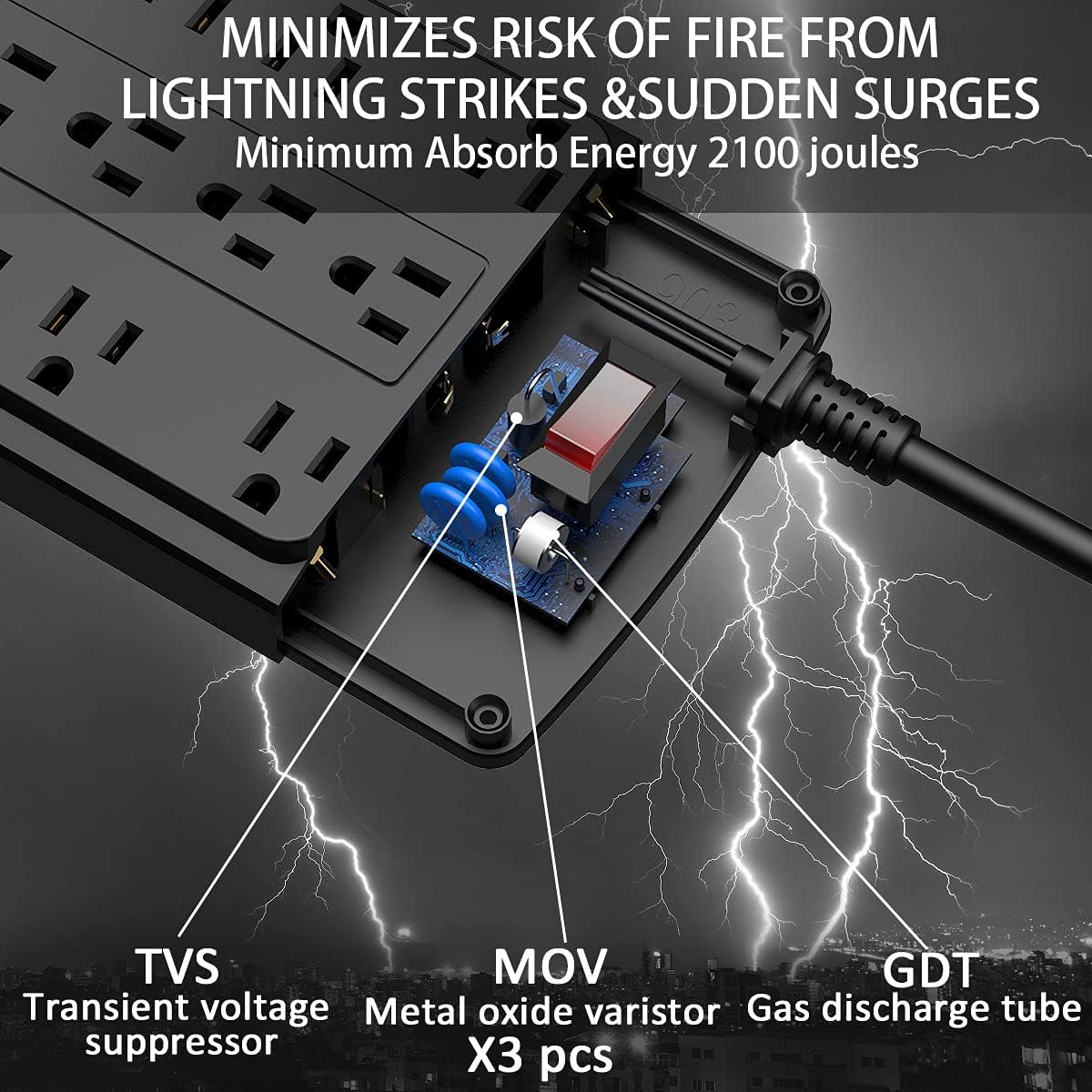 18 Outlets Surge Protector Power Strip - 10 Feet Flat Plug Heavy Duty Extension Cord with 18 Widely Outlets and 4 USB Ports, 2100 Joules, Black, ETL Listed
