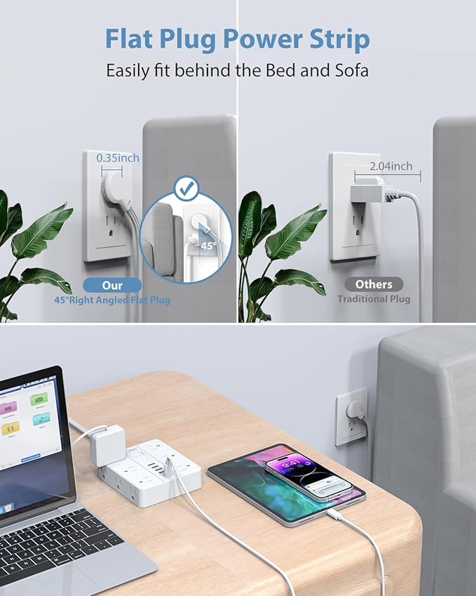Power Strip Surge Protector 25ft Extension Cord,SMNICE Flat Plug with 12 Outlets 6 USB(2 USB C),Surge Protector Charging Station with Overload Protection for Home, Dorm,Office