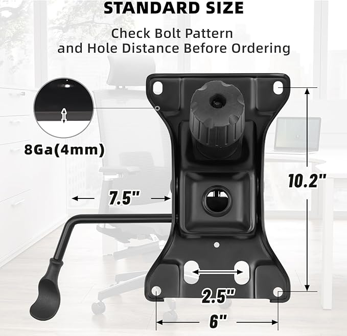 500Lbs Office Chair Replacement Parts, w/ 6'' x 10.2" Mounting Holes Chair Base Heavy Duty Plate Swivel Tilt Control Seat Mechanism for Executive and Gaming Chair