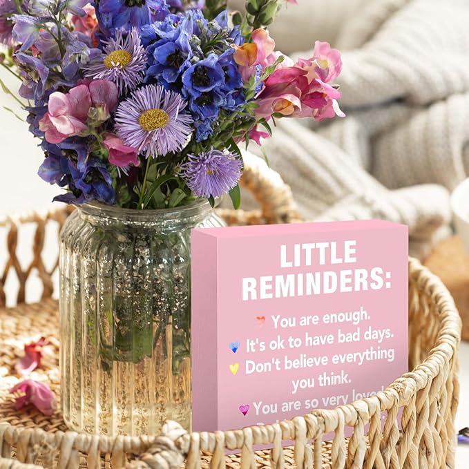 Pink Office Decor Desk Accessories Inspirational Motivational Gifts Little Reminders You are Enough Positive Pink Office Decor Sign Desk Decorations for Women Home & Office Cute Desk Accessories