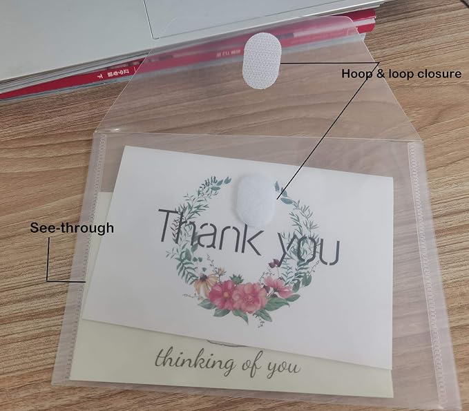 5x7 Small Plastic Envelopes Hook Loop Closure Receipt Storage Holder 60 Pack