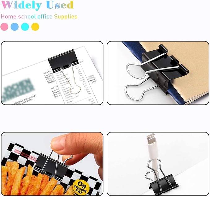 Black Binder Clips, 72 Pack, Standard 41mm, 1.6 Inch, Large Clips, Capacity 0.66 Inch, Binder Clips Large Size, Large Paper Clips, Office Clips, Great Binder Clips