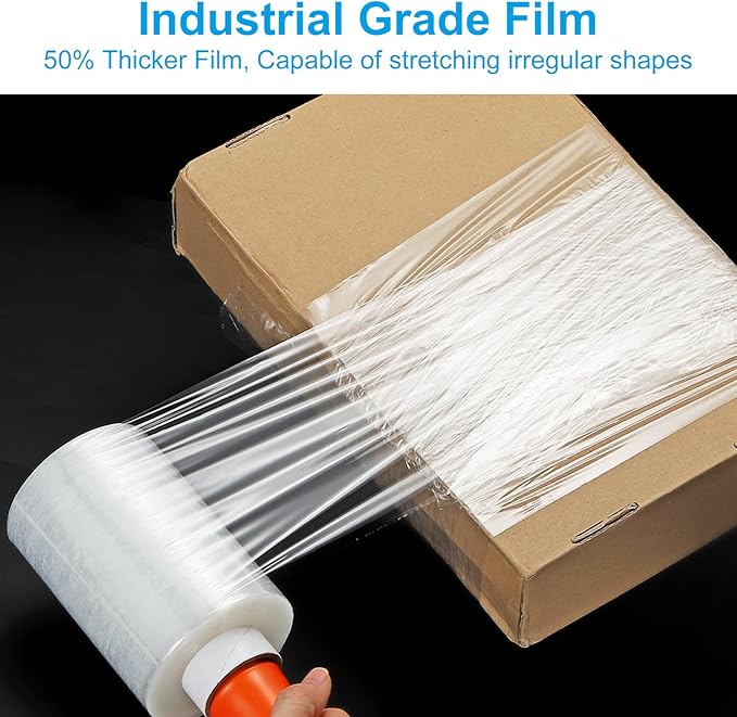 PATIKIL 4.7" x 328 Feet Stretch Wrap Roll, 4 Pack 80 Gauge/20 mic Thick Mini Shrink Stretch Film Industrial Clear Plastic Wrap with Handle for Box Packing Shipping Moving