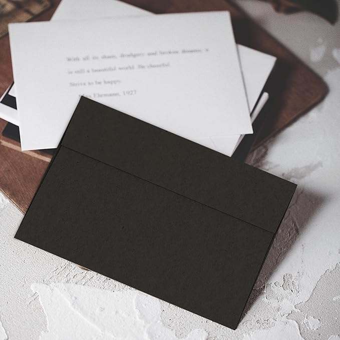 A7 Black Envelopes 100 Pack, Goefun Self Seal Printable Envelopes for Invitation, 5x7 Greeting Cards, Graduation, Birthday, 5.25 x 7.25 in, 120GSM