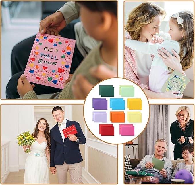 100 Packs 10 Assorted Colors Blank Flat Cards and Envelopes 5 x 7 Heavyweight Single Panel Cardstock and A7 Envelopes Self Seal for DIY Greeting Card, Wedding Invitations, Thank You Cards