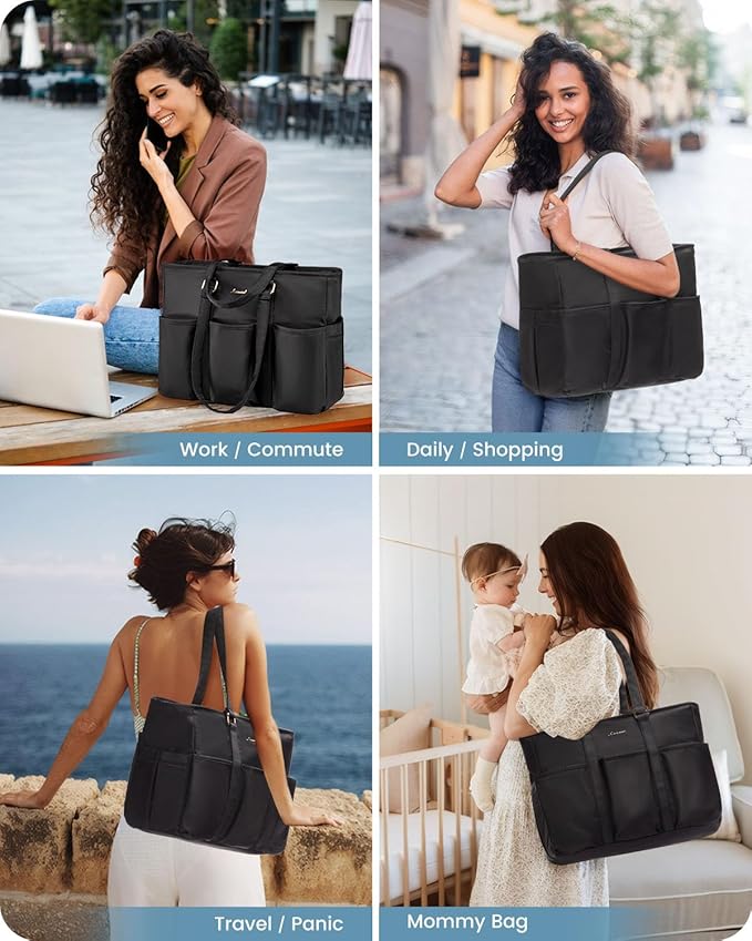LOVEVOOK Work Tote Bag for Women, 15 Inch Laptop Bag for Women, Teacher Tote Bag Nurse Bag, Utility Bag For Work/Travel/College/Daily, Professional Computer Bag Large Purse Handbag With Multi Pocket