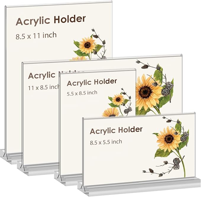 newnewshow Acrylic Sign Holder 8.5x5.5 Inch 3 Pack Horizontal T Shape Double-Sided Desktop Display Holder. (Optional 8.5x11 8.5x5.5 5x7 Horizontal and Vertical)