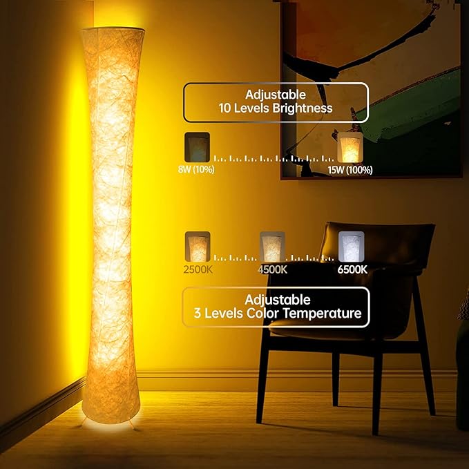 Smart Led Floor Lamps, RGB Color Changing with APP & Remote Control, 62 Inch DIY Mode Music Sync Standing Modern Corner Lamp Decor for Living Room Bedroom Game, 1 Piece