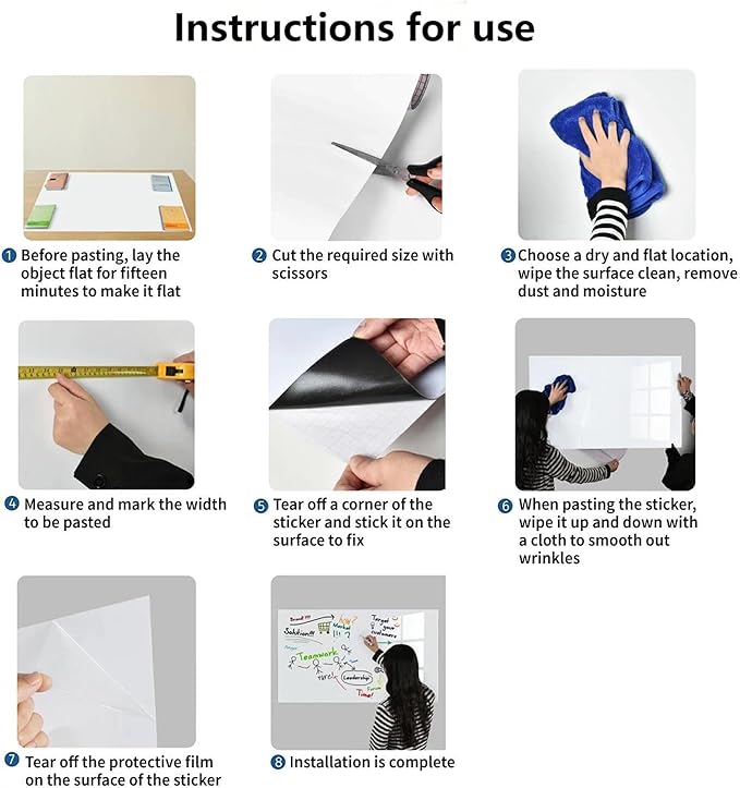 Dry Erase Adhesive Whiteboard Paper, 24" x 39" Stick on Magnetic Contact White Board Sticker on Wall for School, Office, Kitchen Fridge, Kids Drawing