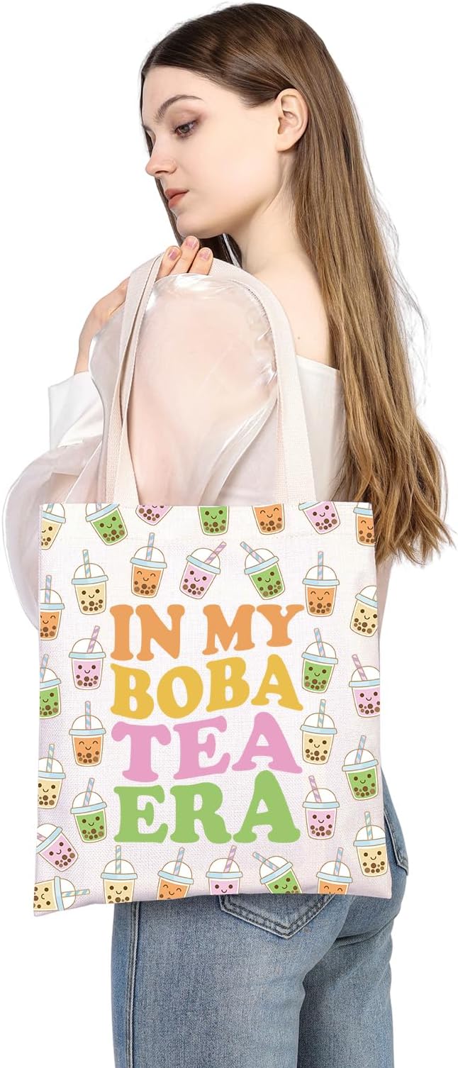 WSNANG Drinks Bubble Tea Gift In My Tea Era Canvas Tote Bag Bubble Tea Shoulder Bag Cute Milk Tea Shopping bag