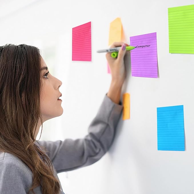 9 Pack Lined Sticky Notes 4x6 in Post Sticky Notes with Lines, 9 Bright Colors Large Ruled Post Sticky Colorful Super Sticking Power Memon Pads, Sticky Notes 4x6 for Office, Home, 35 Sheets/Pad