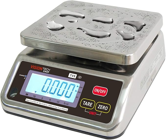 TVS Portion control Stainless steel Washdown Scale, Lb/Oz/Kg/g Switchable, Low Profile Design, 6lb Capacity, 0.001lb Readability, Single Display, NTEP Legal for Trade Coc #19-058