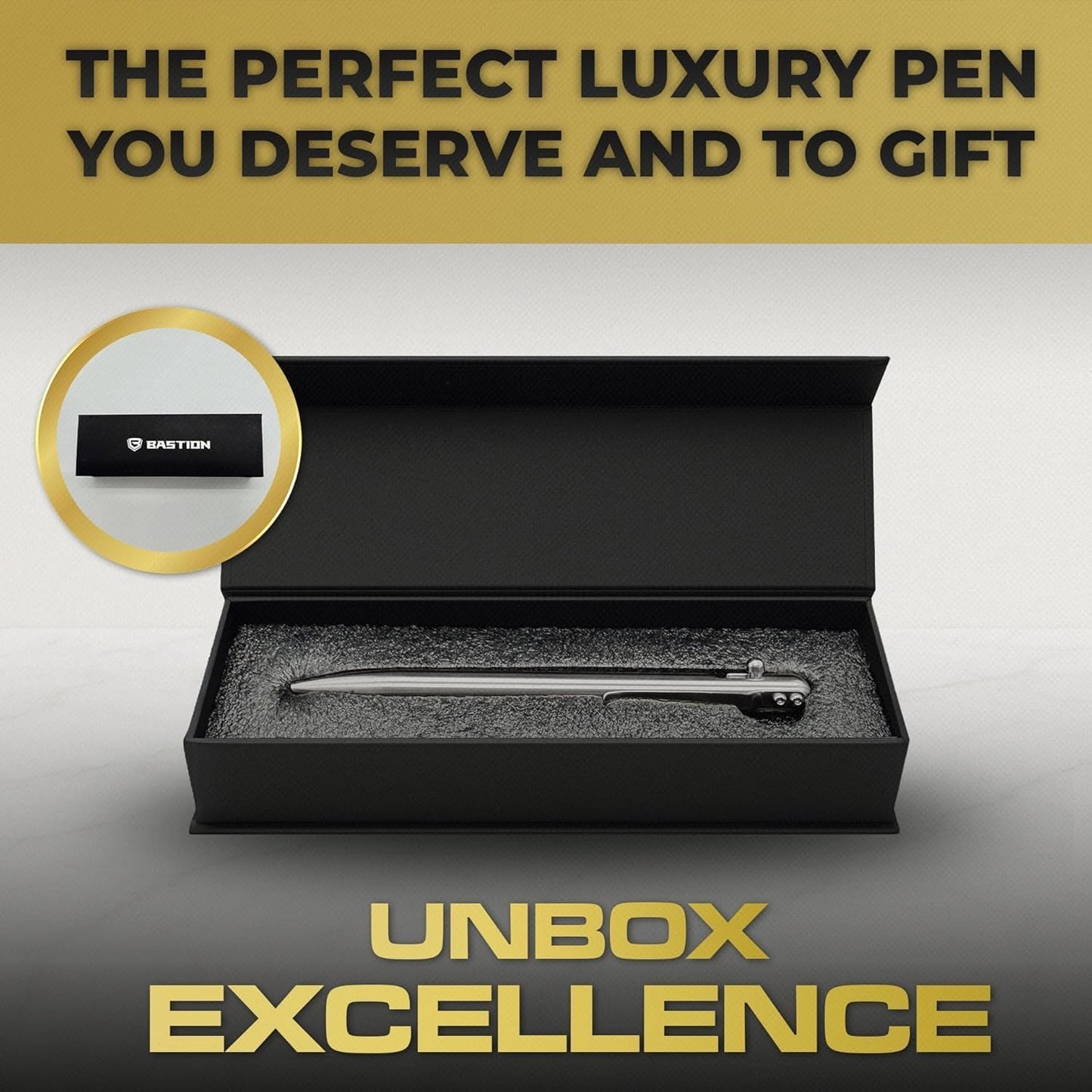 BASTION® Luxury Slim Bolt Action Pen, Durable EDC Pen with Fine Tip, Professional Ballpoint Pen for School and Work - Titanium