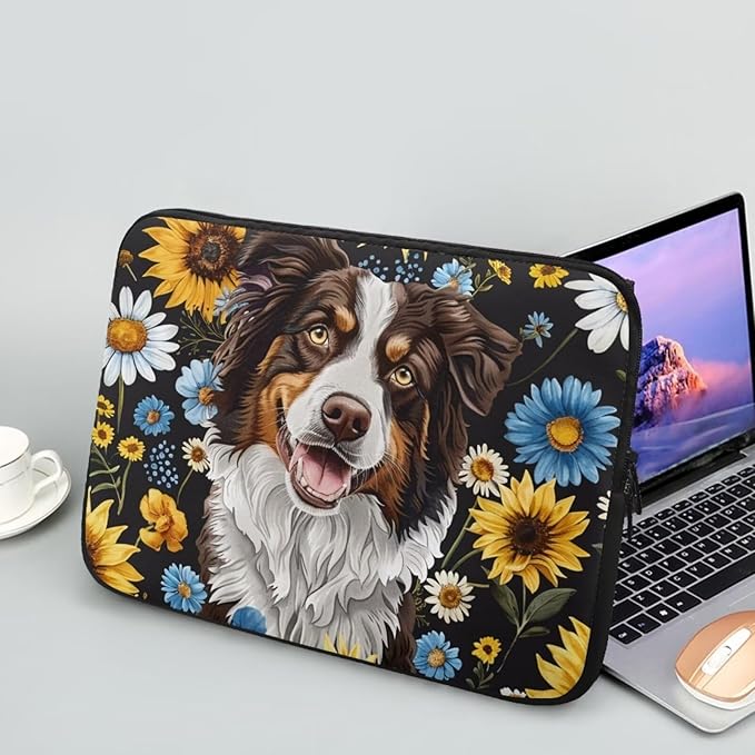 Bernese Mountain Dog Printed Computer Bags for Laptops, Sunflower Daisy Printed 10 Inch Laptop Bag Laptop Briefcase Travel Case for Women Men Teens, Compatible with Most Laptops