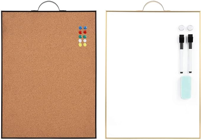 Small Whiteboard Cork-Board Combination for Wall - 24" x 16" Portable Aluminum Frame Magnetic Dry Erse Board with Holder, 1 Pack Mini Bulletin Cork Board & 1 Pack Whiteboard for School, Office, Home