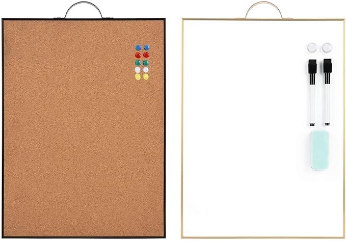 Small Whiteboard Cork-Board Combination for Wall - 24" x 16" Portable Aluminum Frame Magnetic Dry Erse Board with Holder, 1 Pack Mini Bulletin Cork Board & 1 Pack Whiteboard for School, Office, Home