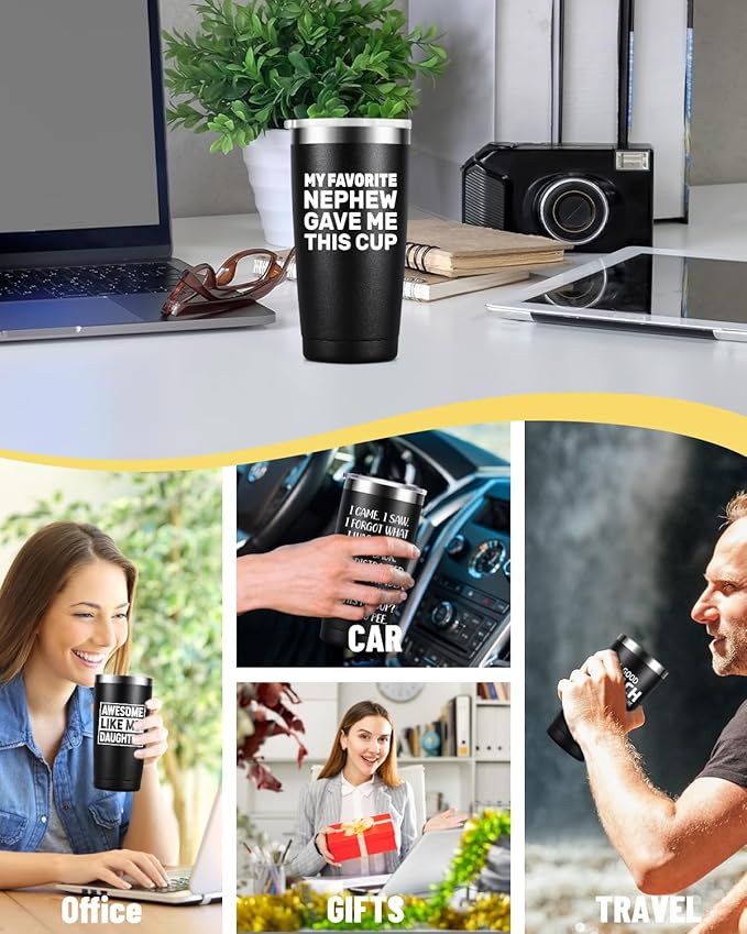 Uncle Gifts from Nephew, Uncle Birthday Gift, Fathers Day Christmas Birthday Gifts for Uncle, Best Uncle Ever Gifts for Uncle, 20oz Stainless Steel Insulated Uncle Tumbler, Black