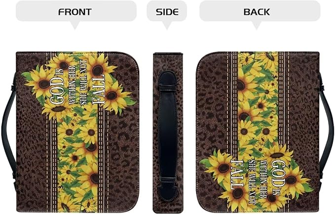 Lotusorchid PU Leather Bible Bag for Women with Inspiring Bible Verses, Sunflower Leopard Print Bible Cover Women Girls, Sturdy Bible Book Carrying Bags Christian Bible Study Accessories, 2XL