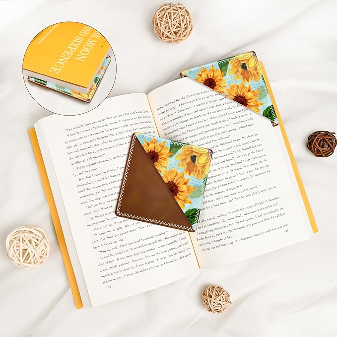 Personalized Leather Bookmarks, Fun & Cute Book Accessories for Reading Lovers, Unbreakable Page Markers for Women Men Girls Boys Student Teacher Kids Retirement Birthday Gifts (Golden Sunflower)