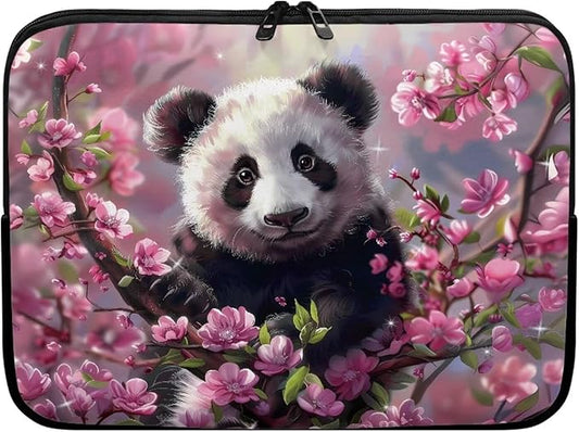 Cherry Blossom Panda Printed Laptop Bag for Women Men, Protective 15 Inch Computer Laptop Carrying Cover Laptop Sleeve Computer Bag with Zipper, Compatible with Most Laptop Computers