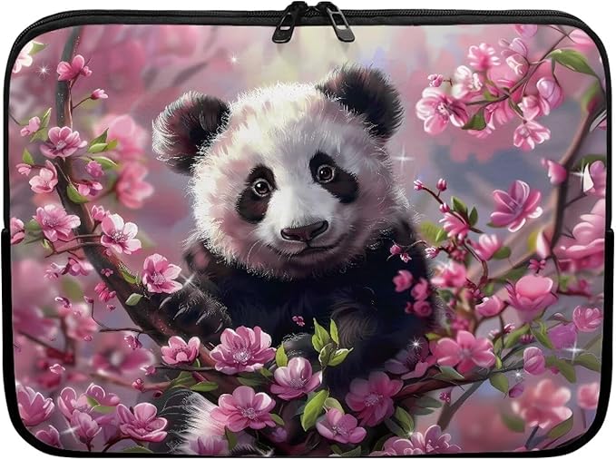 Cherry Blossom Panda Printed Laptop Bag for Women Men, Protective 13 Inch Computer Laptop Carrying Cover Laptop Sleeve Computer Bag with Zipper, Compatible with Most Laptop Computers