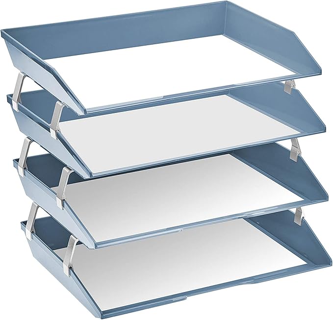 Acrimet 4 Tier Side Load Letter Tray Facility, Desktop File Organizer, A4 Letter Size Paper Organizer, Minimalist Storage Solution Paper Tray for Office, Home, Classroom (Plastic, Solid Blue Color)