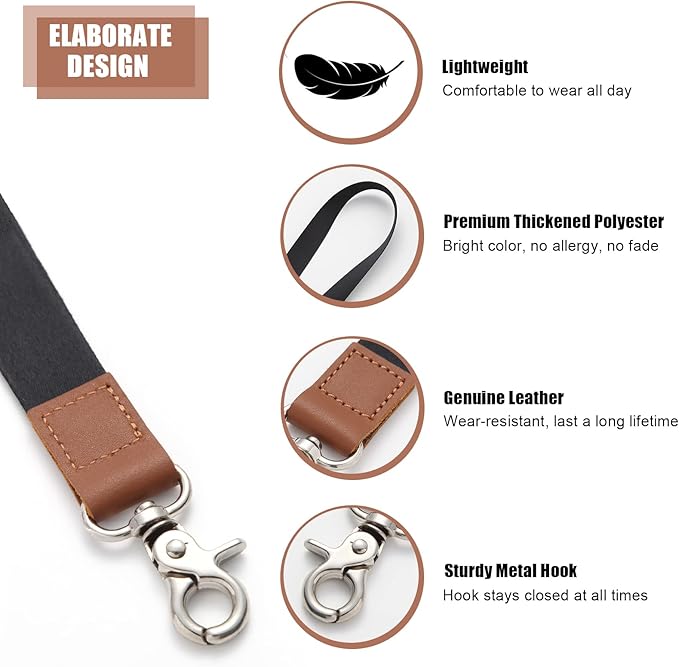 XCHIN Lanyards for Keys, Black Keychain Long Lanyard for Women Men, Cute Neck Lanyard for ID Badges Wallet
