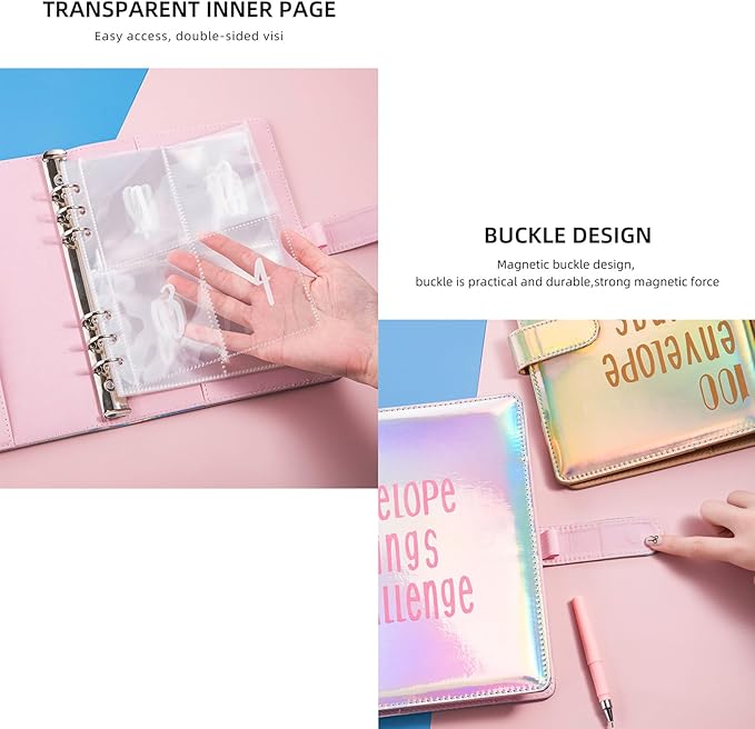 100 Envelopes Challenge Binder Savings Challenges Book, A5 Money Saving Planner Cash Envelope Budget Binder with Erasable Pen, Easy and Fun Way to Save $5,050, 10,000 and $500 (Dazzle Pink)