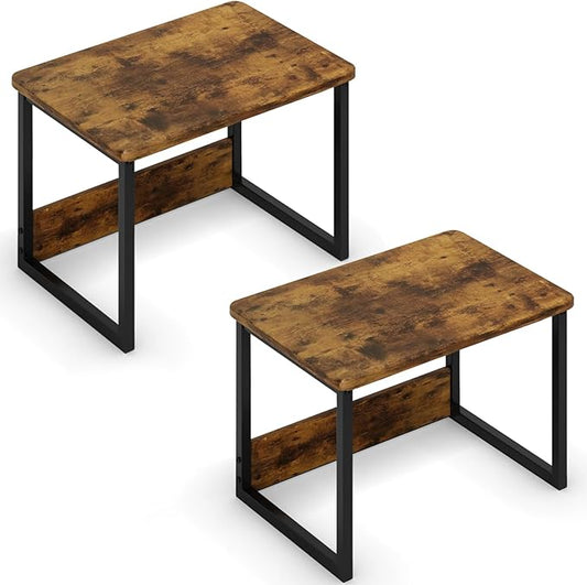 MARTY Desktop Printer Stand 2 Pack Printer Stand with Storage for Desk, Printer Shelf Desk Organzier for Home/Office Printer Riser Under Desk Small Table for Printer Fax Machine Scanner(Rustic Brown)
