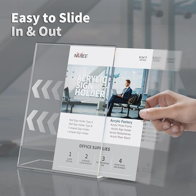 NIUBEE 24 Pack Acrylic Sign Holder 8.5 x 11 Inches Slanted Back, Clear Plastic Sign Holder Paper Display Table Stand for Office, Store, Restaurant