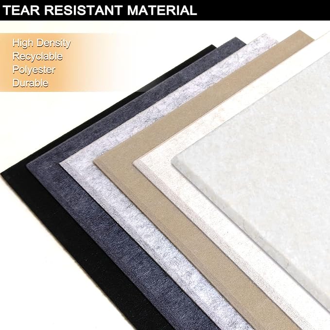 Large Cork Board Alternative for Walls, 47"x35" 12 Pack Felt Wall Tiles Bulletin Board with 30 Push Pins, Sticky Notes, Cork Boards for Office Pin Board Tack Board Felt Boards (White)