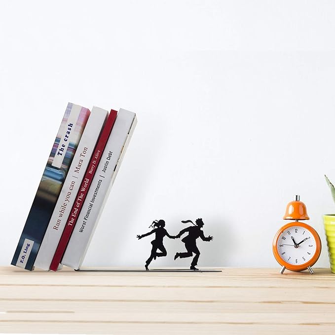 Artori Design Book Ends to Hold Books Heavy Duty - Hidden Metal Bookends for Shelves Desk or countertop - Bookend Book Holder for Home Decorative - Gift for Book Lovers and Home Decor (Runaway)