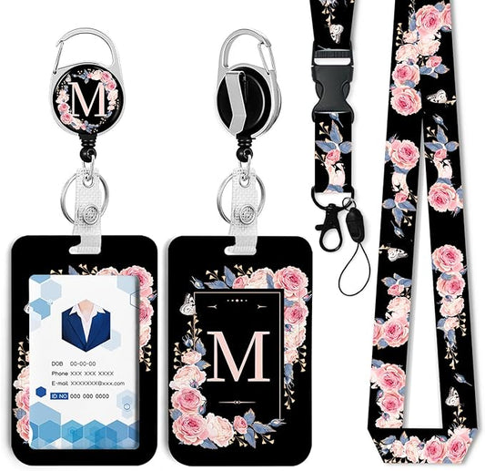 A-Z Badge Holder with Retractable Reel and Breakaway Lanyard Badge Clips Retractable Heavy Duty Badge Reel，Keychain，ID Holder with Breakaway Lanyard for School Nurse Office Teen M