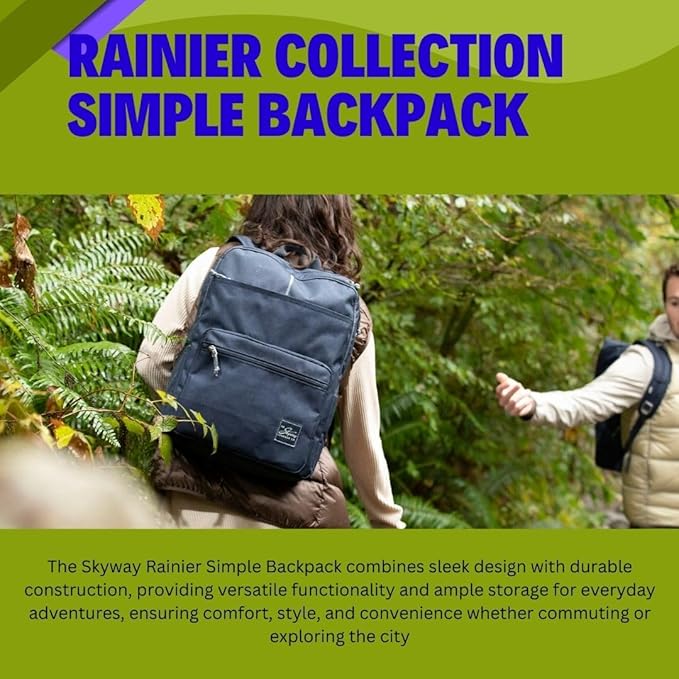Skyway Luggage Rainier Simple Backpack, Eco-Friendly Made of 100% rPET Travel Laptop Bag for Women & Men, Flight Approved Carry On Bag, 16L, Kohala Black