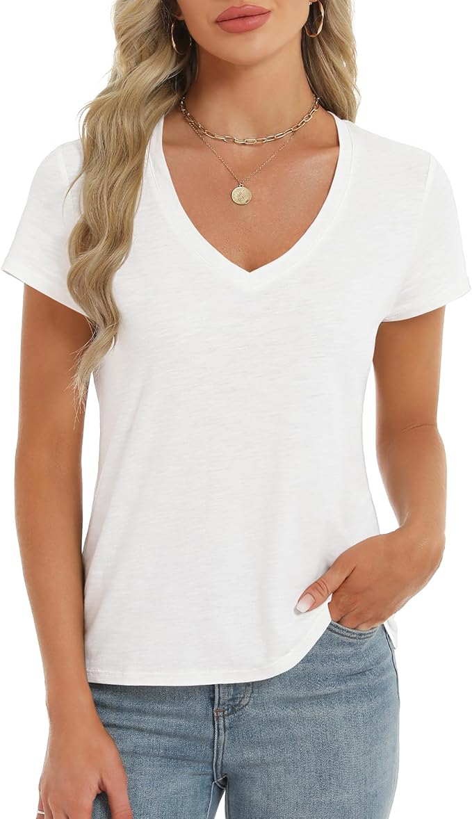 Stelle Womens T Shirts Short Sleeve V Neck Basic Tee Casual Loose Fit Tops Lightweight Soft Summer Outfits Clothes