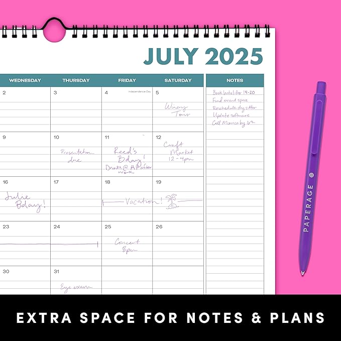 PAPERAGE Calendar 2025-12 Month, (Black), 3 Pack, Minimalist Wall and Desk Calendar with Monthly Views and Yearly Plans – Medium (11.5 in x 14.75 in)