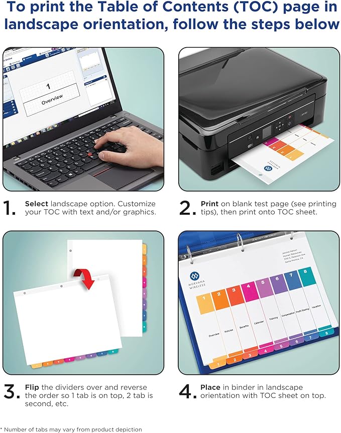 Avery 8 Tab Dividers for 3 Ring Binders, Customizable Table of Contents, Multicolor Tabs, 3 Sets (11071)